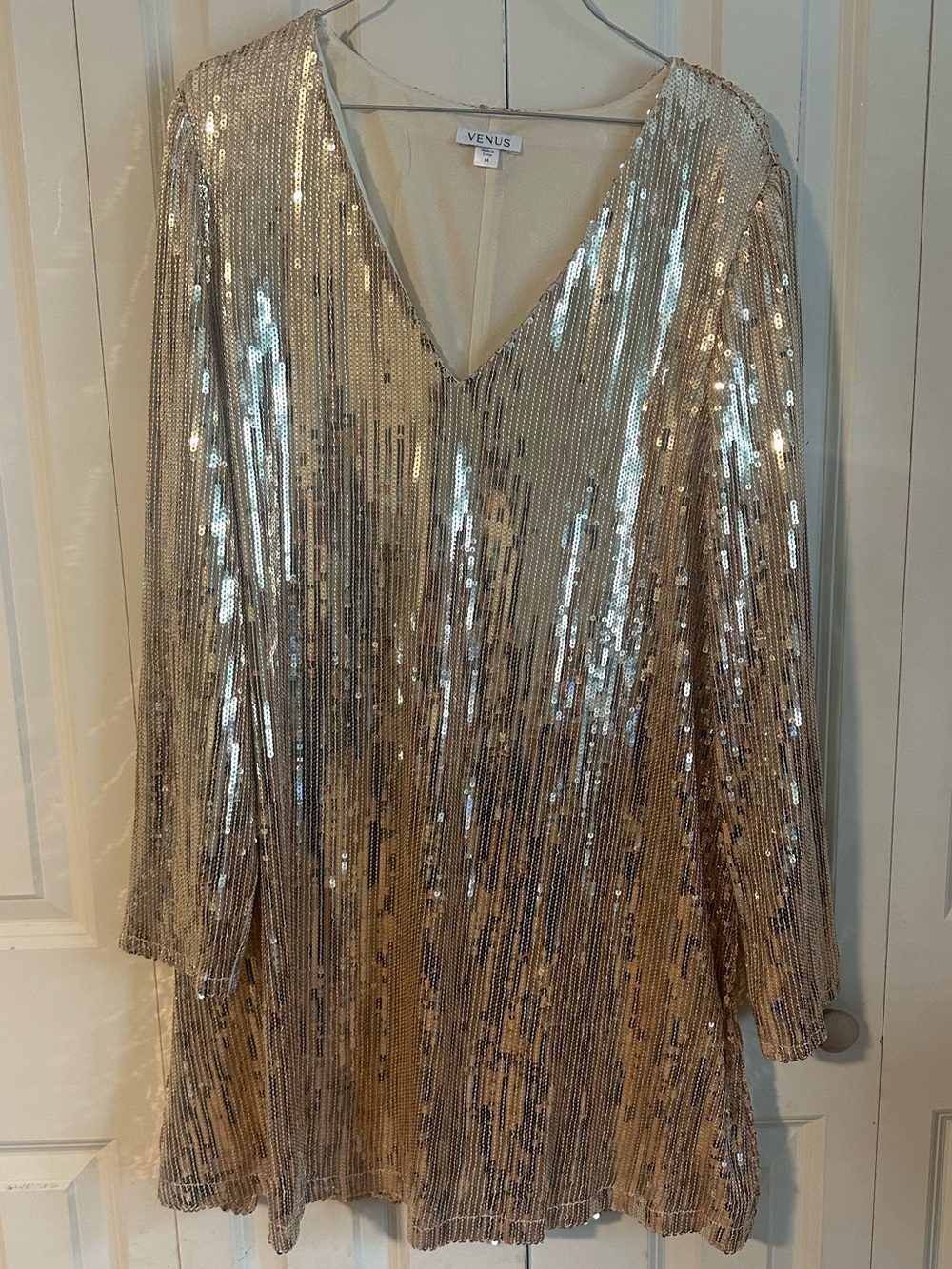 Venus gold sequin long sleeve mini dress m